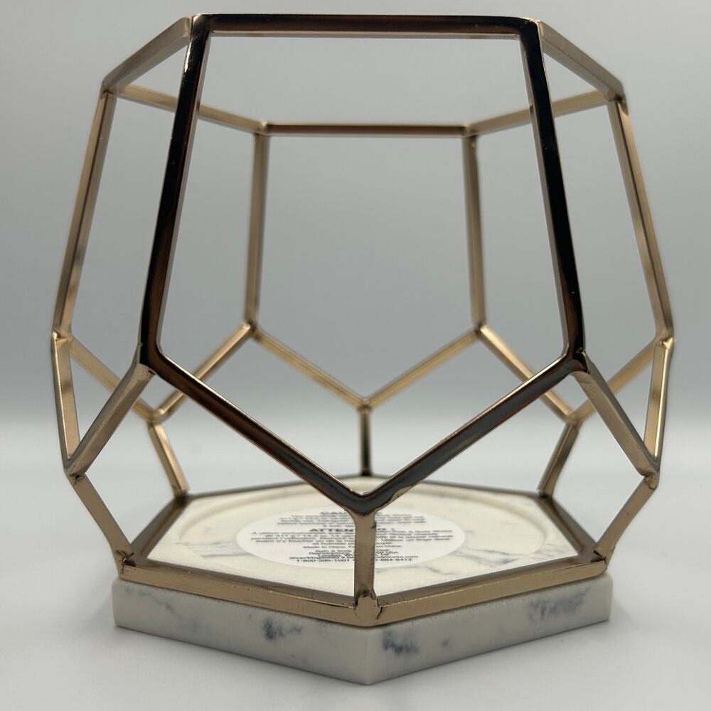 Bath & Body Works Faux Marble Geometric Gold 3 Wick Candle Holder